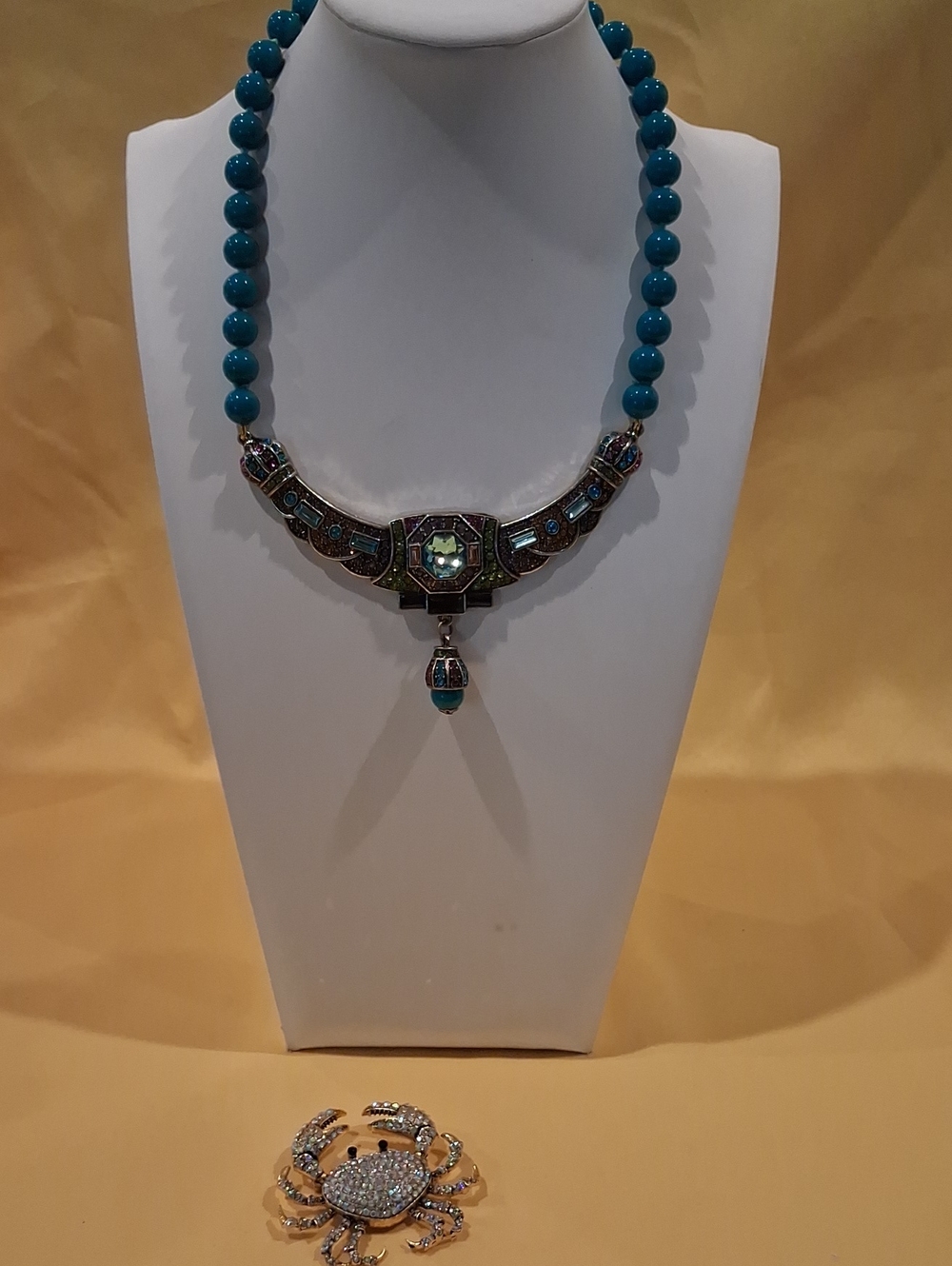 Heidi Daus Jewel Tone Necklace and Crab Brooch